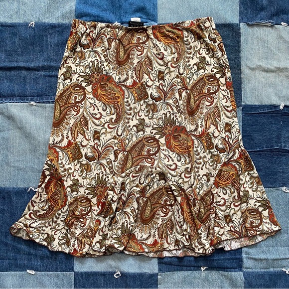 vintage jkla paisley print skirt orange earth tones size M - Picture 3 of 7